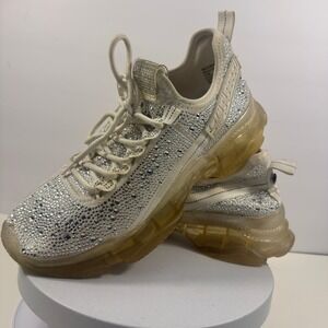 Steve Madden Maxima Rhinestone Fashion Sneakers Bone White Chunky Sole Women 11M